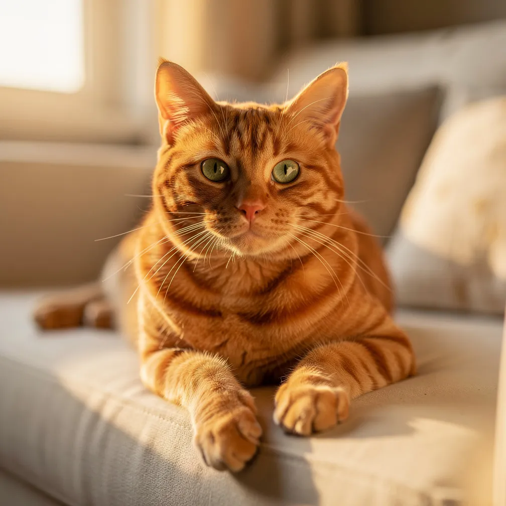 Beautiful orange tabby cat in warm golden light